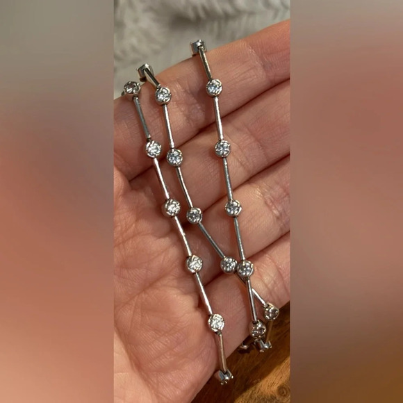 Elegant FAS Sterling Silver 925 Cubic Zirconia Three Strand Tennis Bracelet - Picture 4 of 5